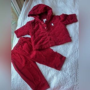 Vintage 90s baby 2 piece Red Quilted Corduroy Penguin Outfit : Jacket + Pants